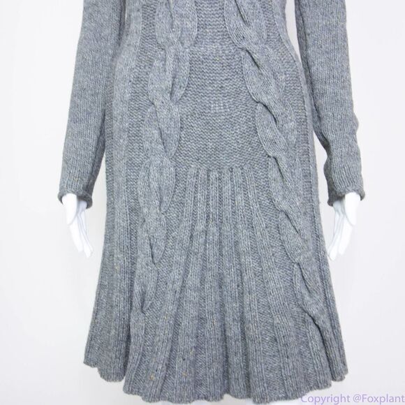 Max Studio wool blend cowl neck cable knit grey pleated sweater dress, size S - Picture 5 of 16